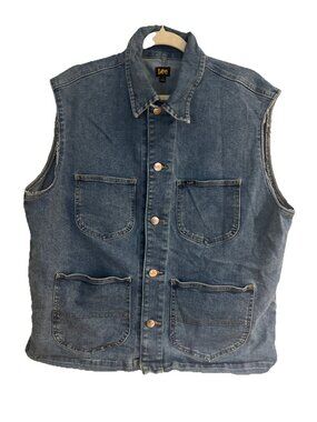 Vintage Lee Denim Vest Mens XL Sleeveless Button Up 4 Pockets Trucker Chore Best